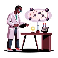 A flat illustration of quantum researcher in a lab
