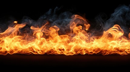 Fototapeta premium Vibrant Flames Dancing in Darkness with Wisps of Smoke Create a Stunning Visual Display of Fire and Motion Perfect for Dramatic Backgrounds and Textures