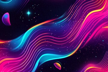 Abstract cosmic waves with vibrant colors and glowing lines.