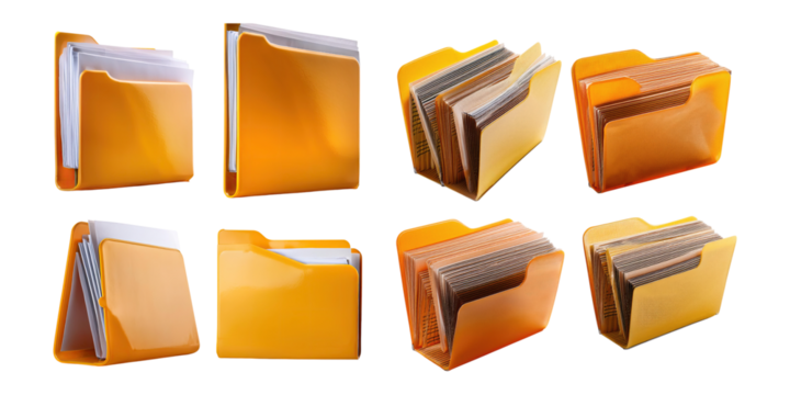 Yellow Transparent Folder Collection on White Background