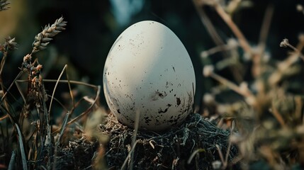Obraz premium A Bird's Egg in its Nest: A Close-Up Nature Photography