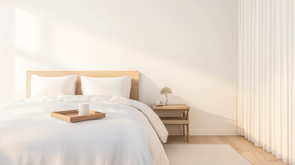 Bright and minimalistic bedroom with natural light and cozy decor