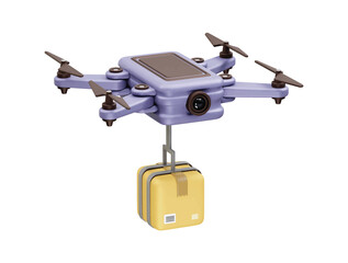 Drone delivery service with delivery box icon 3d render