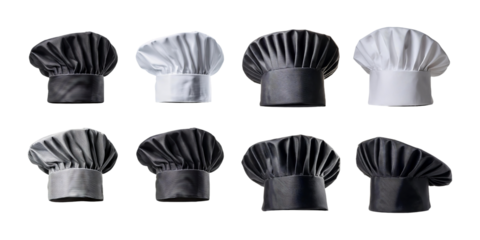 Various Chef Hats on Transparent Background for Culinary Designs