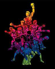 Group of Boxer Boxing Sport Mix Kickboxing Action Cartoon Graphic Vector