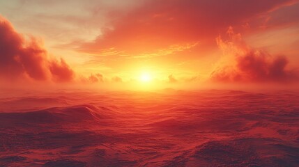 Obraz premium Fiery sunset over a hazy, red landscape.