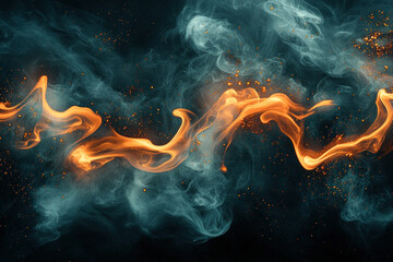 Obraz premium Fire flames with smoke on black background.
