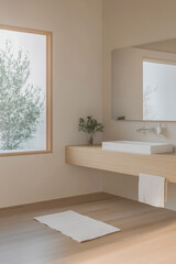 Elegant modern bathroom design featuring minimalistic decor and natural light