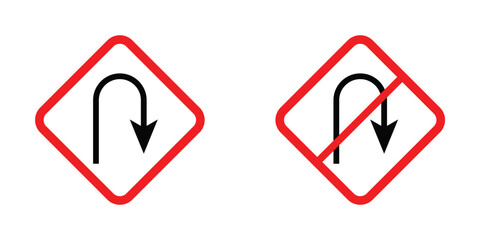 No U-turn and U turn Sign Vector. Red tringel. Turning Back is Forbidden. Traffic Illustration. Road in eps 10.