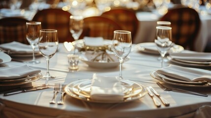 Round banquet table ready for guests, AI generated image