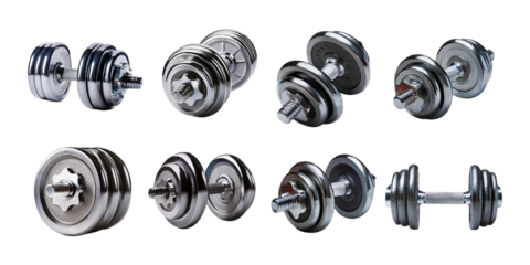 Various Dumbbells on Transparent Background