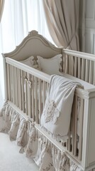 Cozy and Elegant Baby Crib in Soft Pastel Nursery Interior Design