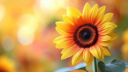 Obraz premium Bright Sunflower Blooming in a Soft, Colorful Background with Warm Light, Capturing the Beauty of Nature and the Joy of Summer Days