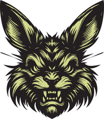 Ferocious Rabbit Head with Intense Expression
