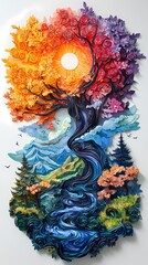 Paper cut art universe landscape illustration poster background