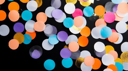 Round multicolored confetti made of paper and foil isolated on a black and white background