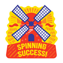 Naklejka premium A flat sticker of a windmill with spinning success typography