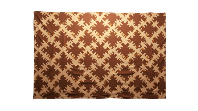 Abstract Brown and Beige Fabric: A Geometric Textile Design with a Warm, Earthy Palette, Draped with Subtle Wrinkles., cut out