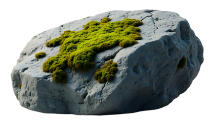 Ancient Stone, Verdant Embrace: Moss clings to a weathered rock, a testament to time's gentle touch, creating a serene, natural masterpiece., cut out