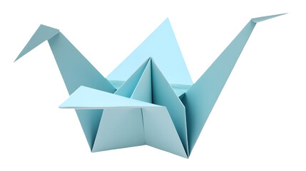 Delicate Light Blue Origami Crane: A Symbol of Hope, Peace, and Timeless Elegance, Folded with Precision and Grace., cut out