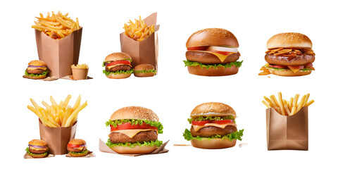 Delicious Fast Food Collection Featuring Burgers and French Fries