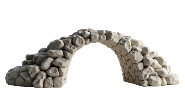 Elegant stone arch bridge, meticulously crafted from rough-hewn rocks, A timeless symbol of strength and artistry., cut out