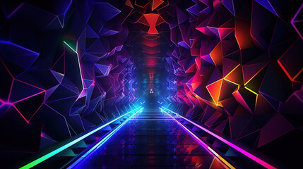 Abstract Neon Tunnel with Geometric Shapes