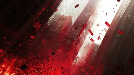 Naklejka premium Urban Catastrophe with Red Explosion in Cityscape Background