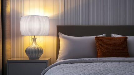 Gray decorative stylish bedroom bedside modern white background lampshade