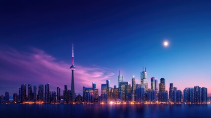 Fototapeta premium Futuristic city skyline illuminated by renewable energy sources, showcasing sustainability and innovation.