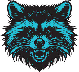 Enraged Raccoon Head with Scowling Eyes
