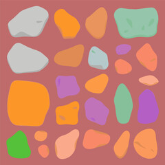 Single color rock shapes. Minimalistic geological design. Distinct rock elements, vibrant color palette. Background silhouette art, paint template collage geometric. Vector minimal