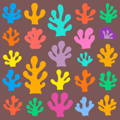 Abstract coral shapes. Organic marine elements. Vibrant coral pattern, decorative sea life. Background silhouette art, paint template collage geometric. Vector minimal