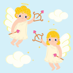 Cute Hand Drawn Cartoon Vector Cupid Angel Valentine Blonde Hair