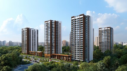 Fototapeta premium Modern apartment buildings in a green residential area in the city