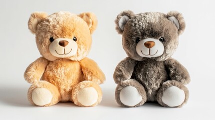 Cute cartoon teddy bear doll for babies and children Fluffy soft stuffed toy isolated on white background with copy space Beige and brown color for a boy child