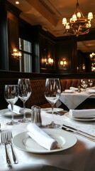 Elegant and Cozy Restaurant Interior with Set Table for Dining Experience