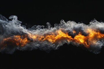 Abstract fire and smoke stream on black.