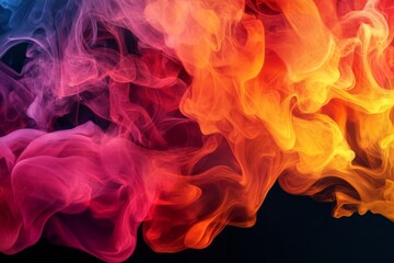 Abstract colorful smoke swirls on black background.
