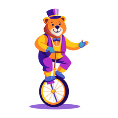 Circus bear riding one wheel bicycle illustration in flat style    © Vectors Market