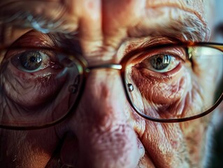 Close-up of an elderly gentleman, wearing glasses with a contemplative expression.
