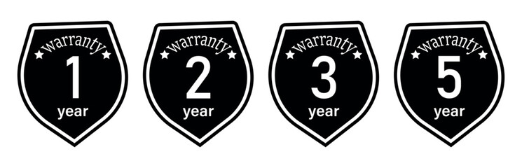 One to 5 year warranty badges design. minimalist Vector warranty shield with checklist label icon set. vector eps.
