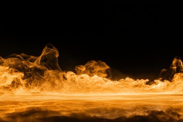 Fiery orange flames isolated on black background.