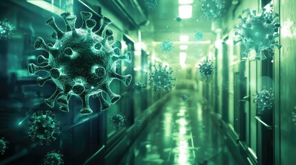 Obraz premium Abstract Visualization of Virus Particles in Hospital Setting