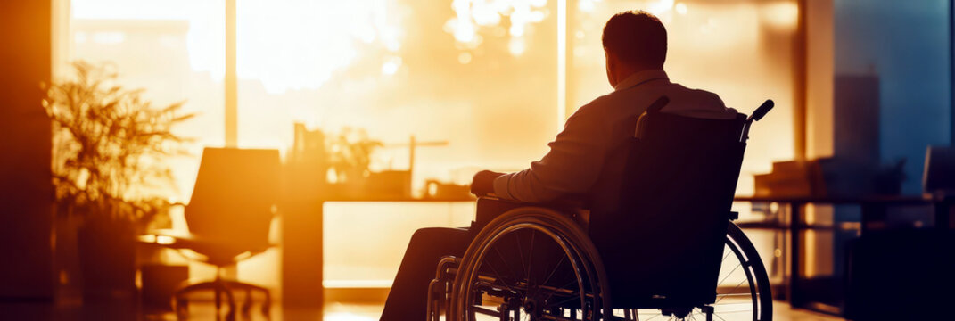 Empowerment and inclusivity: recognizing the rights of persons with disabilities. Man in a wheelchair in the office. Accessibility concept. World Disability day