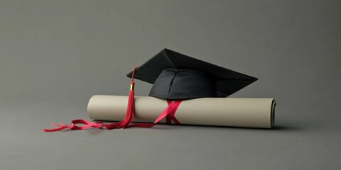 A diploma and cap set symbolizing academic achievement.