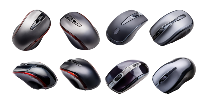Realistic computer mouse collection on transparent background