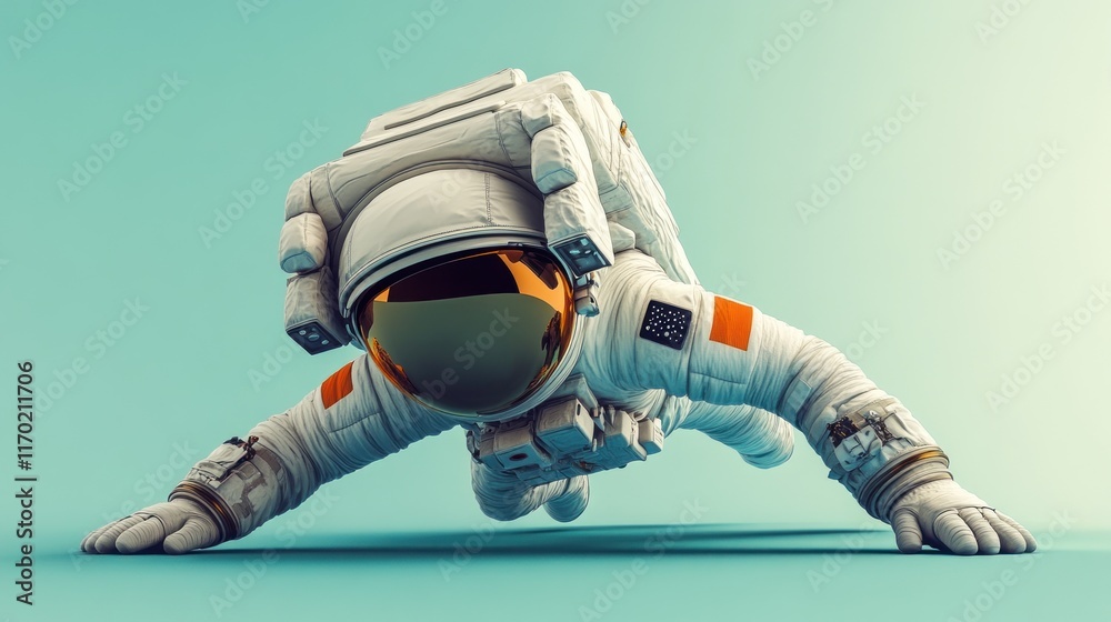 Poster a futuristic astronaut in a dynamic pose, showcasing space exploration themes.