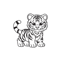 illustration of Black And White Coloring Book With Bold Lines, Cute Animal Lion and Tiger