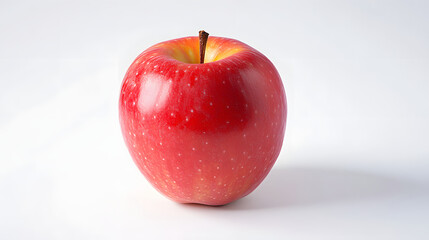 A single red apple sits on a white background